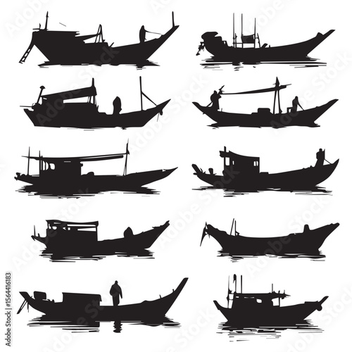 boat silhouette set, Black & White silhouette set 