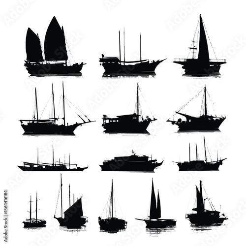boat silhouette set, Black & White silhouette set 
