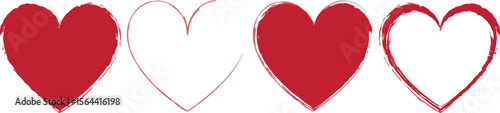 Four hearts in different styles and colors on a white background view