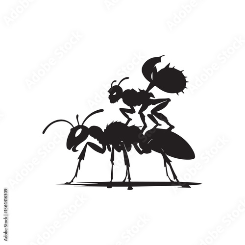 Dwarf Riding Giant Ant Silhouette Vector