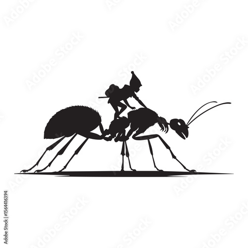 Dwarf Riding Giant Ant Silhouette Vector