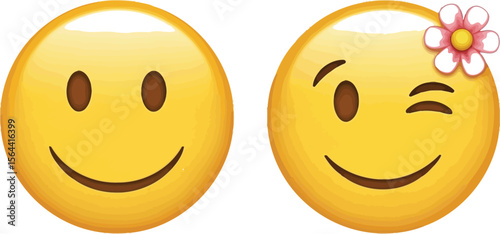 Two yellow emoji faces one smiling and one winking with a flower emoji