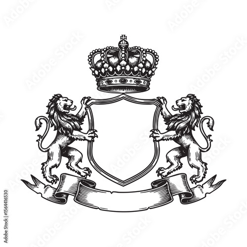 heraldic Coat of arms with lion vintage engraving vector