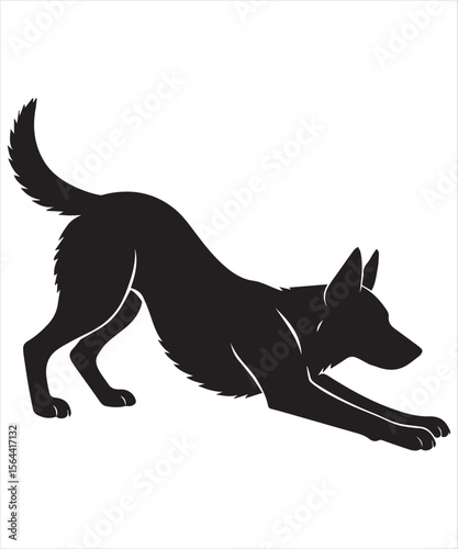 silhouette of a German Shepherd dog stretching its legs Funny Yoga