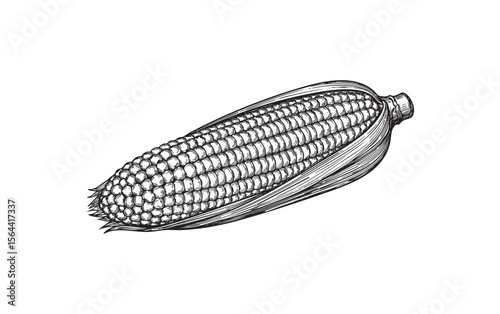 sweet corn ear maize woodcut engraving vector illustration 