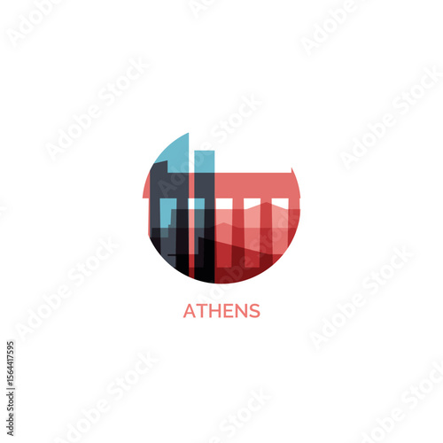 Greece Athens cityscape skyline panorama vector flat modern logo, icon. City emblem idea with landmarks, attractions and building silhouettes