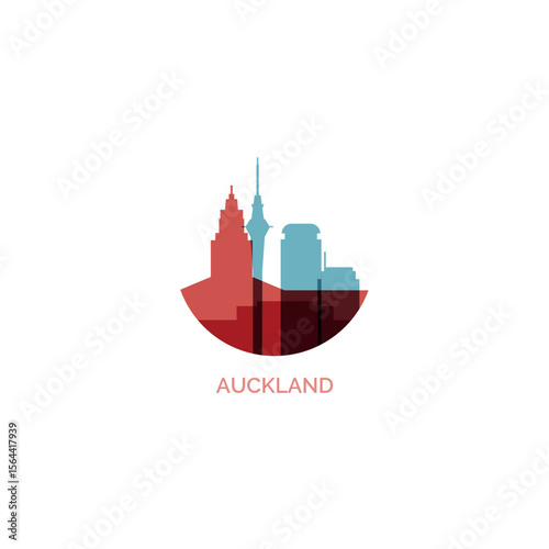 New Zealand Auckland cityscape skyline panorama vector flat modern logo, icon. City emblem idea with landmarks, attractions and building silhouettes
