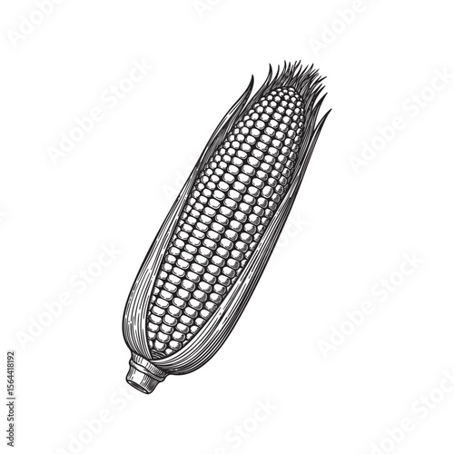 sweet corn ear maize woodcut engraving vector illustration 