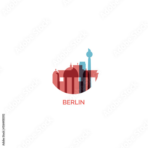 Germany Berlin cityscape skyline capital city panorama vector flat modern logo icon. Central Europe region emblem idea with landmarks and building silhouettes