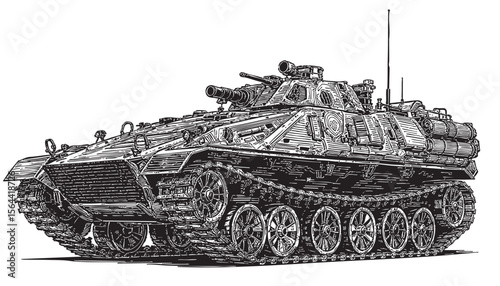 military tank engraving vector style