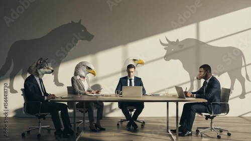 Wallpaper Mural Business meeting with animal-headed figures in shadows Torontodigital.ca