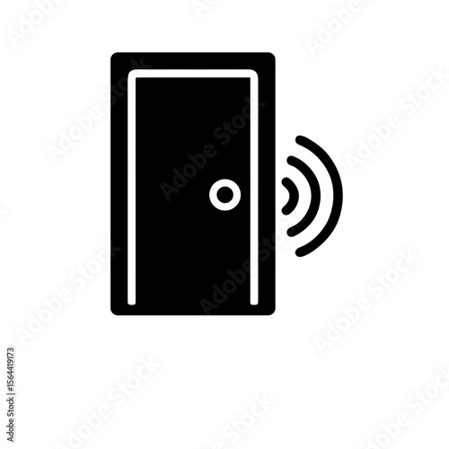 Solid icon of smart door with motion signal – open detection sensor