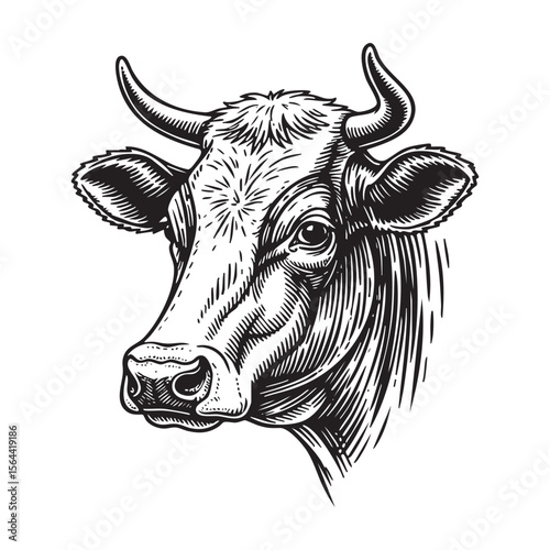 cow head vintage engraving vector illustration
