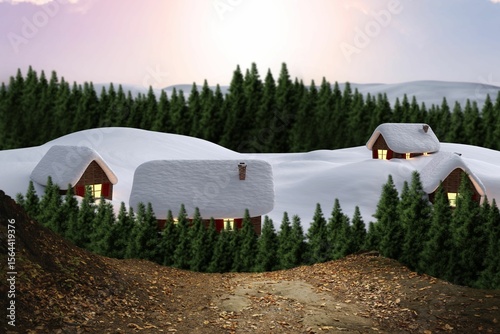 Digitally generated Cute village in the snow