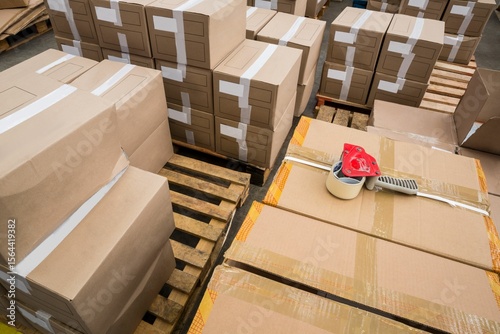 Tape dispenser on cardboard boxes