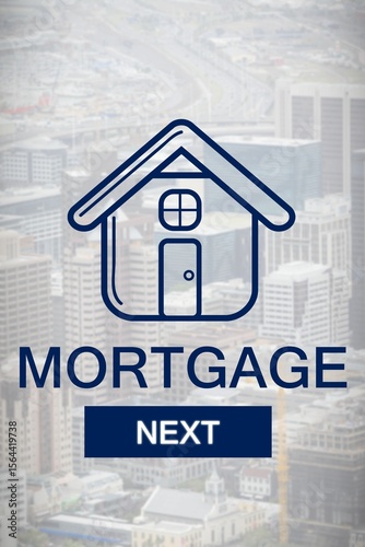 Graphic image of mortgage text and cityscape
