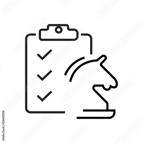Outline icon of a checklist with strategic items, representing business planning and task organization. Editable stroke. Vector illustration.