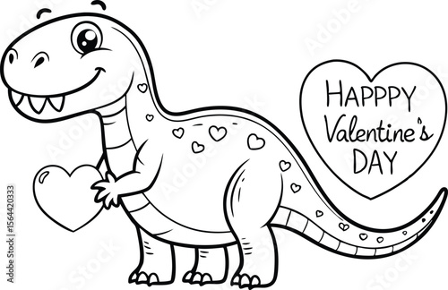 Cute Dinosaur Holding Heart Happy Valentines Day Coloring Page