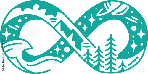Illustration of the infinity of the earth's nature, such as planets, seas, and mountains.