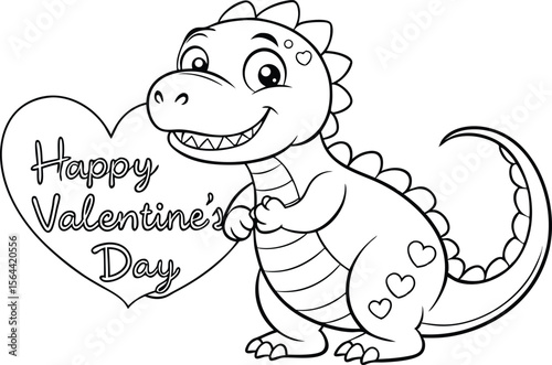 Cute Dinosaur Holding Happy Valentines Day Heart
