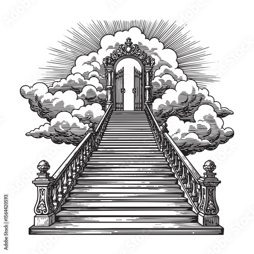 gate of heaven with cloud engraving vector style
