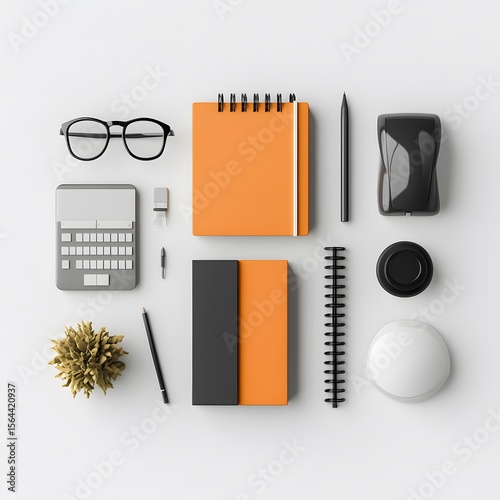 Minimalist Workspace Layout with Office Supplies and Accessories
