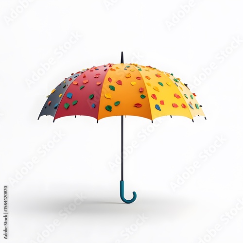 Colorful Umbrella with Leaves on a White Background