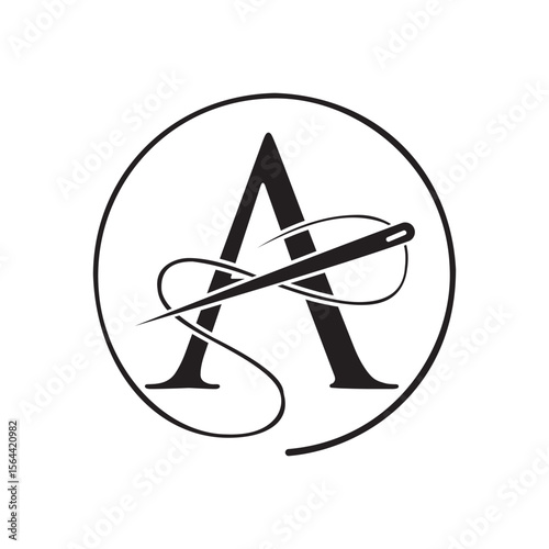 Initial Letter A Tailor Logo, Needle and Thread Logotype for Garment, Embroider, Textile, Fashion, Cloth, Fabric Sign