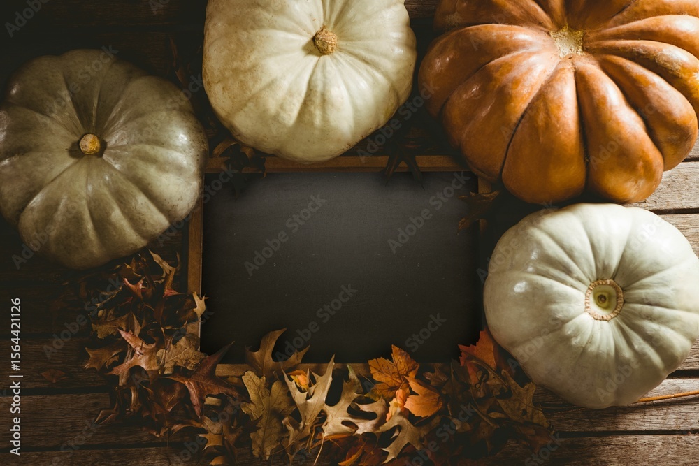 Gardinen   - Diverse pumpkin surround black screen and leaf #1564421126