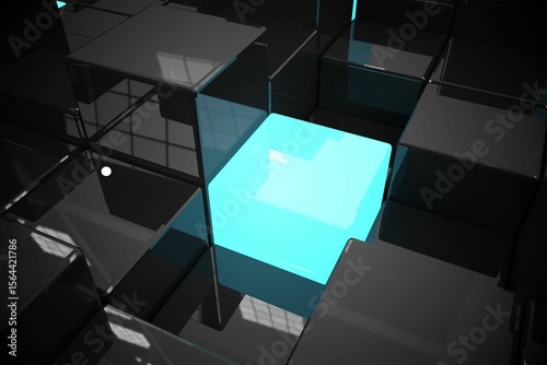 Digital composite image of black cubes