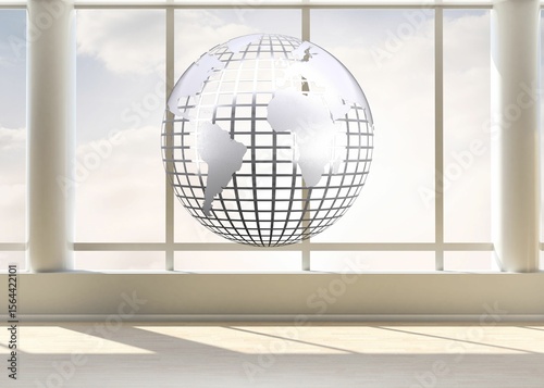 Fototapeta Naklejka Na Ścianę i Meble -  Silver globe floating in room