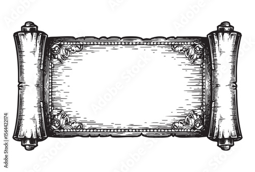 Vintage Scroll and Quill Engraving Blank Parchment Paper and Feather Pen for Writing and Historical Document
