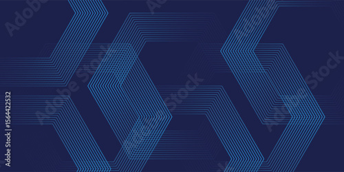 Modern abstract blue background with glowing geometric lines. Blue gradient hexagon shape design. Futuristic technology concept.