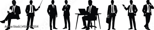 Business discussion at the table silhouette vector