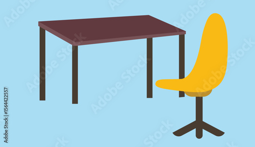 Office desk vector illustration, modern workstation with computer and supplies, workspace interior design isolated 
