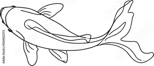 Elegant single line drawing of a koi fish gracefully swimming on a clean white background