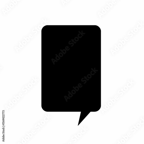 Black chat bubble icon is being displayed centered in flat design on plain white backdrop