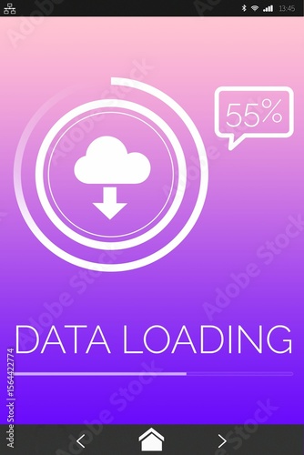 Data loading text with download symbol