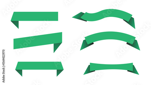 Green ribbon set with different shapes, ribbon text place set
