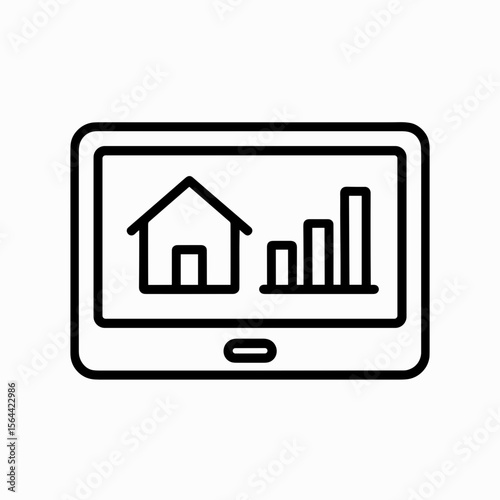 Outline icon of smart home control panel on tablet – digital house interface