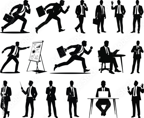 Businessman silhouettes working with briefcase and tablet vector