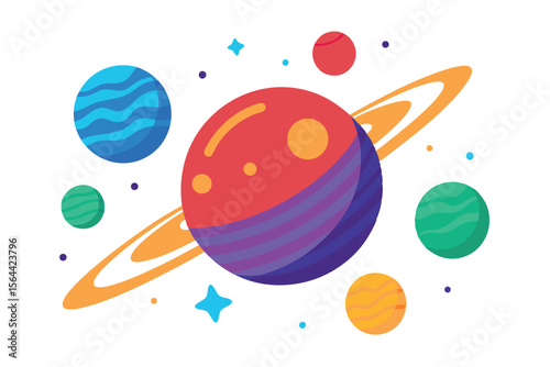 Colorful Planets Vector Illustration Explore the Universe with Vibrant Space Art and Design, celestial adventure, cosmic creation