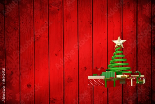 Christmas tree shape on red wood