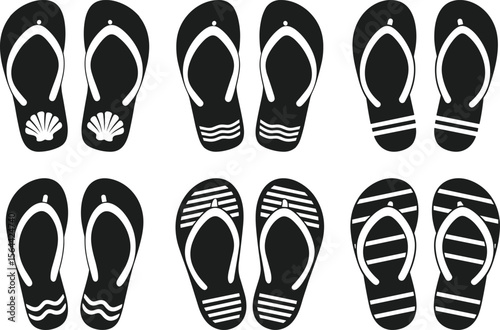 Set of Flip Flop Silhouette Vectors with Decorative Summer Patterns