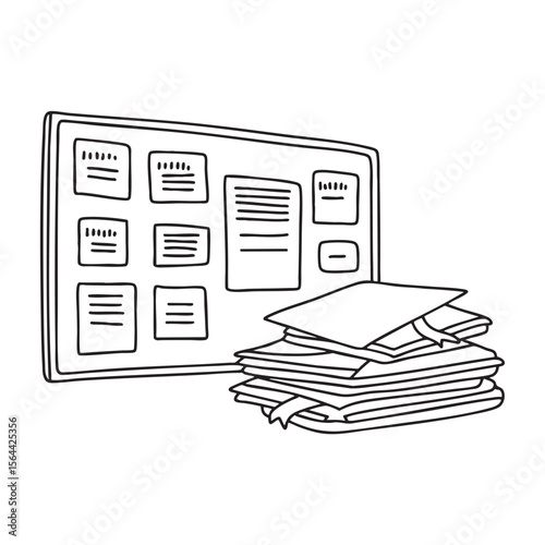 A bulletin board covered in flyers near a lecture room entrance