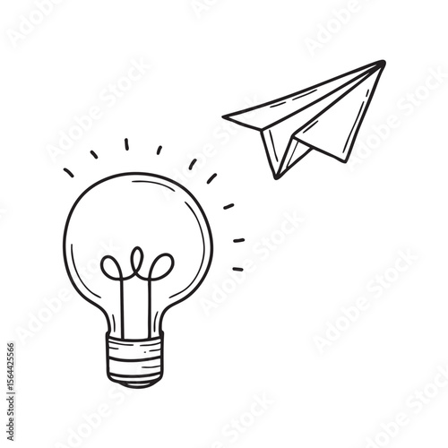 A paper airplane shooting past a hanging lightbulb