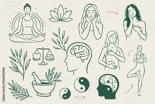Holistic Wellness Vector Illustration featuring Meditation Mind Body Balance Harmony