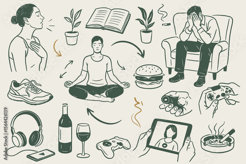 Mental Wellness Balance Lifestyle Choices Illustration Concept Stress and Relaxing Activities
