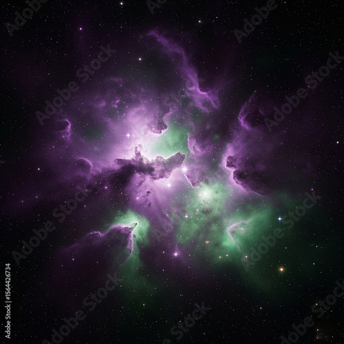 galaxy in space. abstract space background with stars. cosmic nebula with purple and green gaseous clouds in dark night sky.
