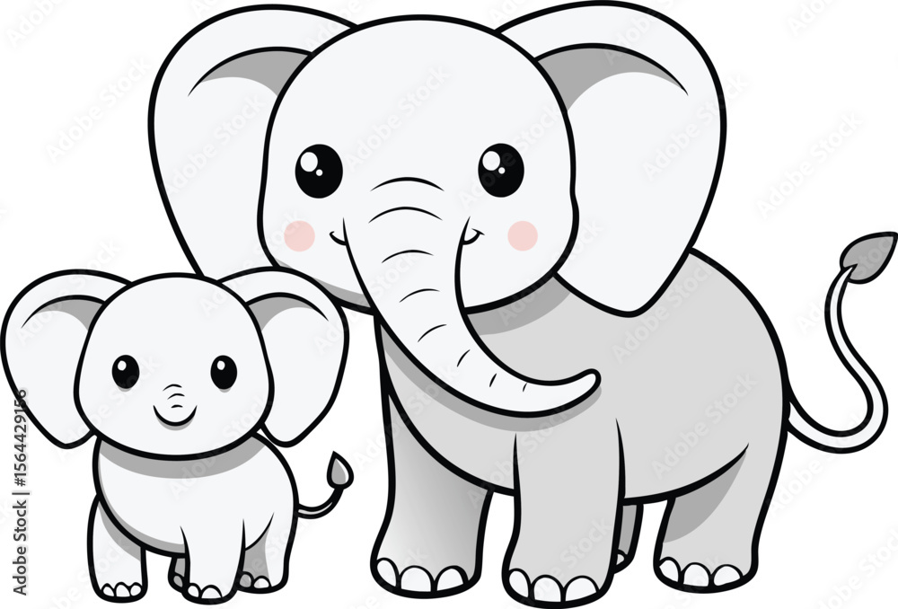 Obraz premium Cute Cartoon Mom and Baby Elephant Illustration